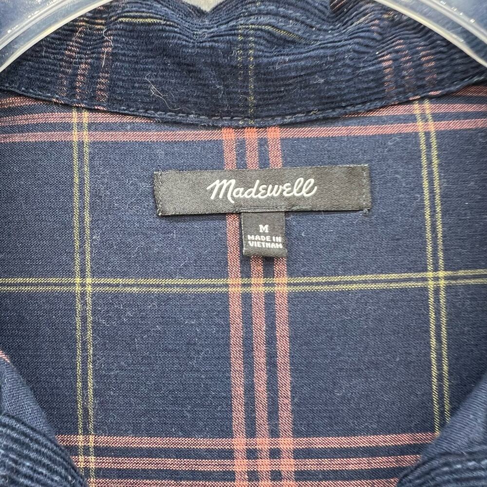 Madewell Button Up Shirt Women's Size M Blue Plaid Corduroy Kentwood Preppy - Picture 3 of 13